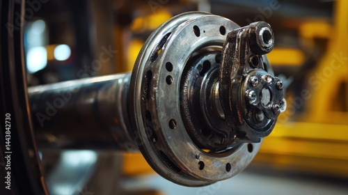 Industrial machinery axle assembly close-up