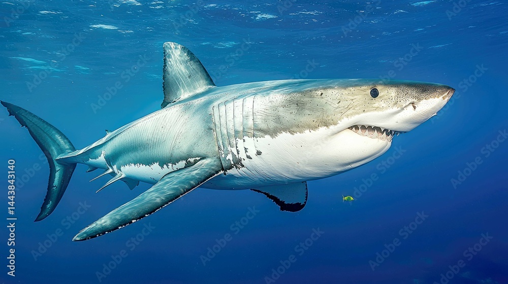 Fototapeta premium Great White Shark Underwater: Majestic Predator of the Ocean