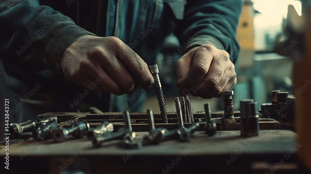 Mechanic Working with Screws and Tools in a Workshop Mechanic Working with Screws and Tools in a Workshop