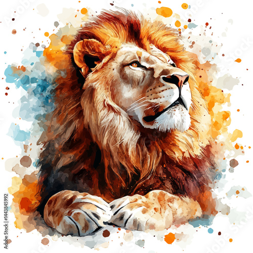 watercolor of Lion Resting In The Savannah, vector, isolated on a white background.