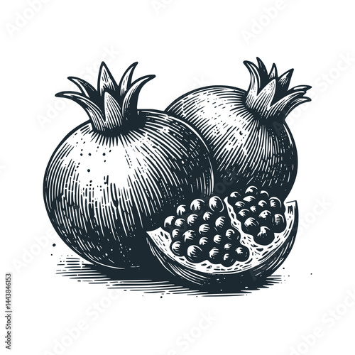 Three pomegranates – Black and White Icon Vector and Illustration