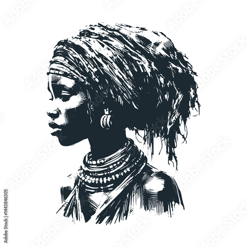 African women tribe – Black and White Icon Vector and Illustration