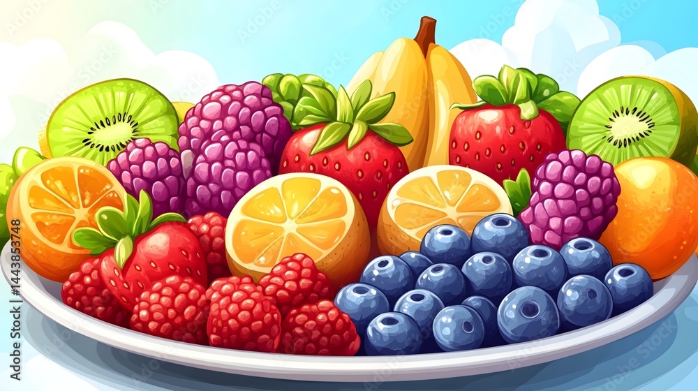 Colorful fruit platter under the sunshine Colorful fruit platter under the sunshine