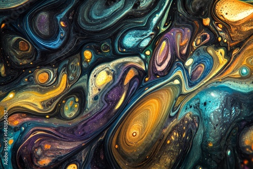 Abstract swirling paint patterns in vibrant colors.