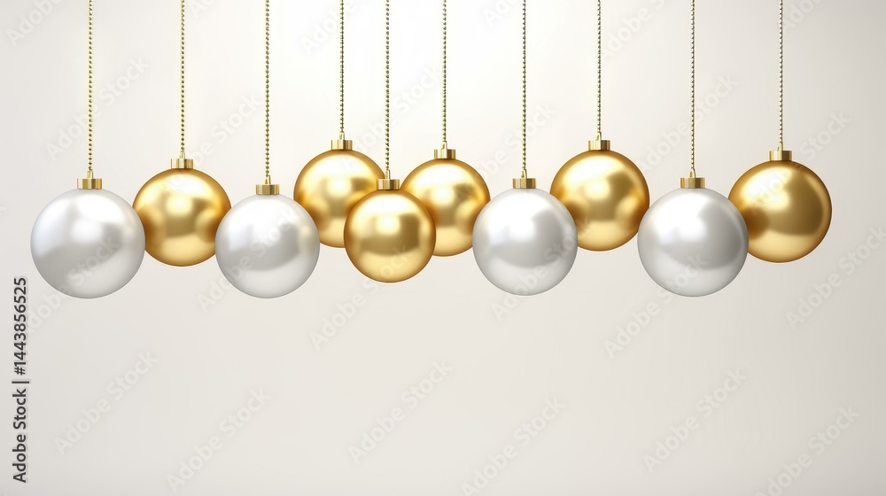 Shiny 3D Christmas balls dangle gracefully against a pure white backdrop, adding a festive touch to your holiday decor.
