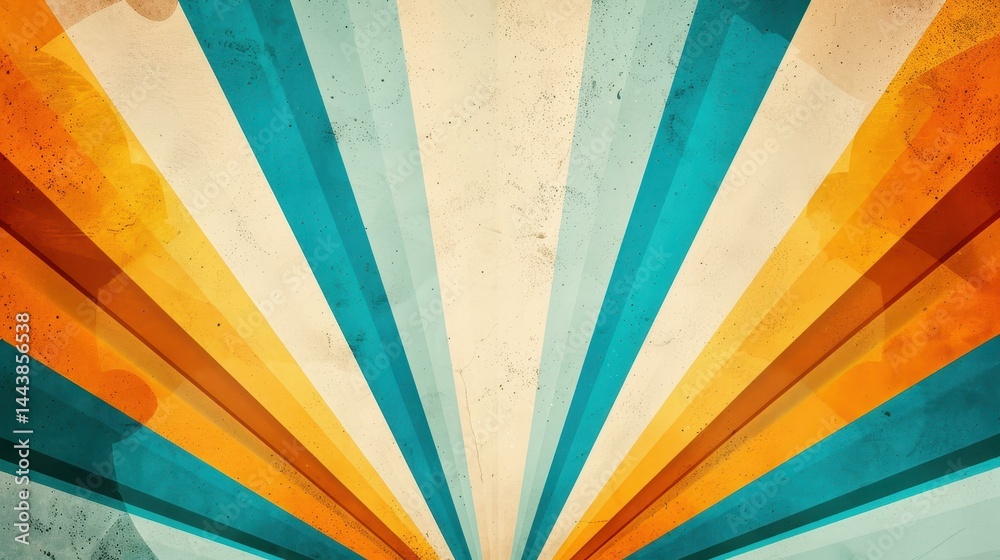 Vibrant vintage sunburst banner, perfect for retrothemed designs. Eyecatching colors and bold graphics make it stand out