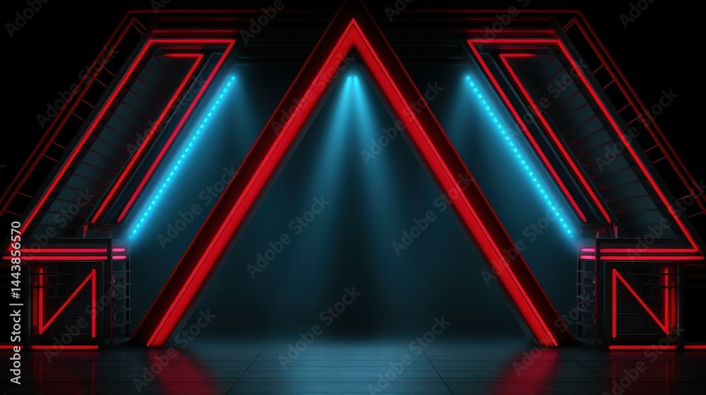 Modern 3D rendering featuring a sleek triangle podium on a black backdrop, perfect for showcasing products.