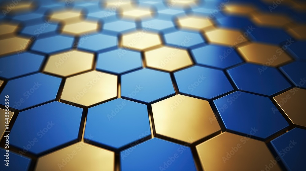 Explore a vibrant abstract blue technology design featuring a stunning gold hexagonal pattern for a modern look.