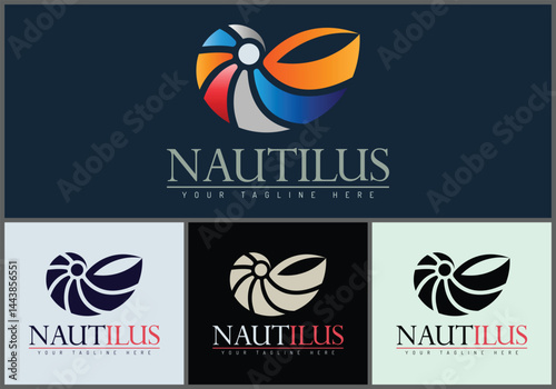 Nautilus shell clam modern logo set design template