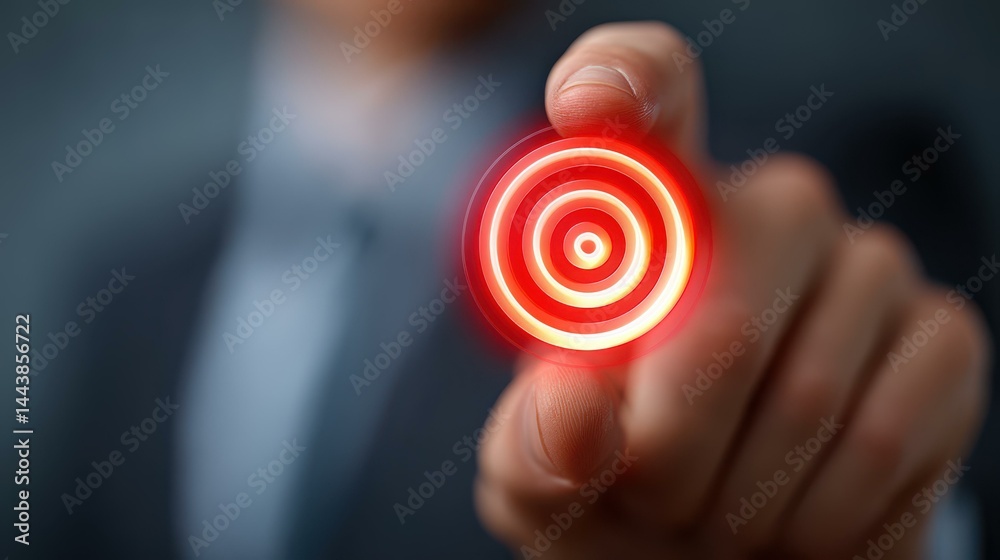 A businessman focuses on a target icon, driving strategies for sustainable goals and future success in business leadership.