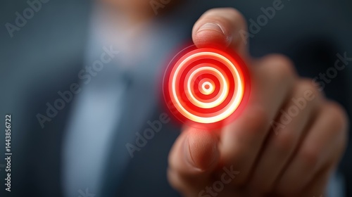 Obraz na płótnie A businessman focuses on a target icon, driving strategies for sustainable goals and future success in business leadership. w salonie