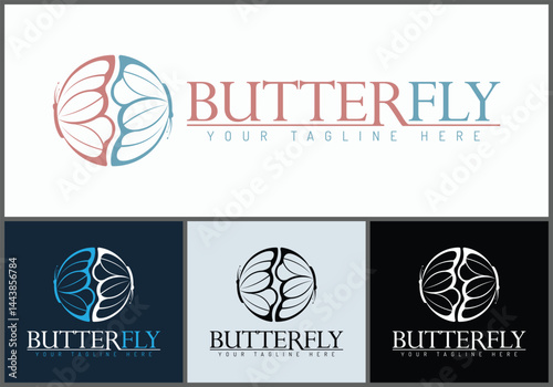 Butterfly beauty salon and spa modern circle logo set template design