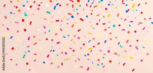 Joyful multicolor confetti falling seamlessly on a pale background, flat design, pattern, abstract pattern