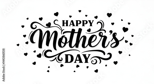 Happy mother's day celebration with hearts and decorative swirls for greeting card and social media post