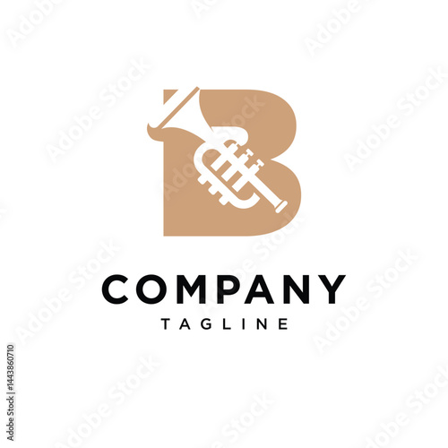 Letter B Trumpet Negative Space Logo Icon Vector