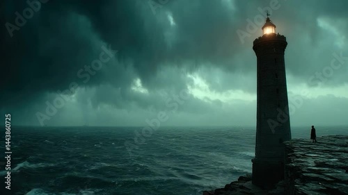 Lighthouse stormy seascape