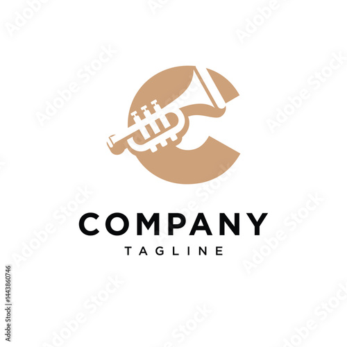 Letter C Trumpet Negative Space Logo Icon Vector
