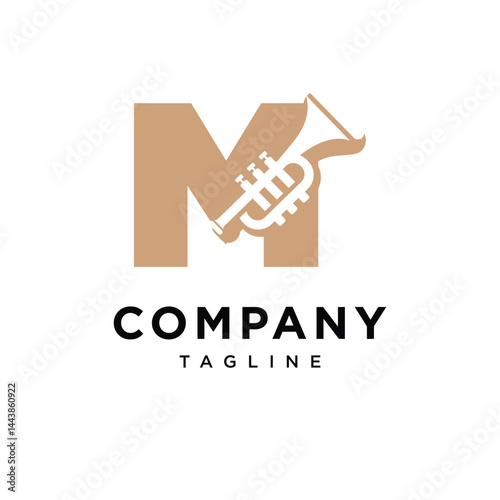 Letter M Trumpet Negative Space Logo Icon Vector