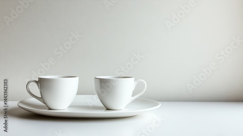 Wallpaper Mural two white coffee cups on a single wide saucer, clean table concept generative ai Torontodigital.ca