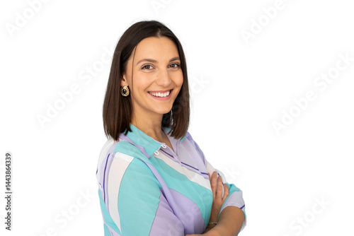Portrait of a businesswoman smiling with crossed arms on a transparent background