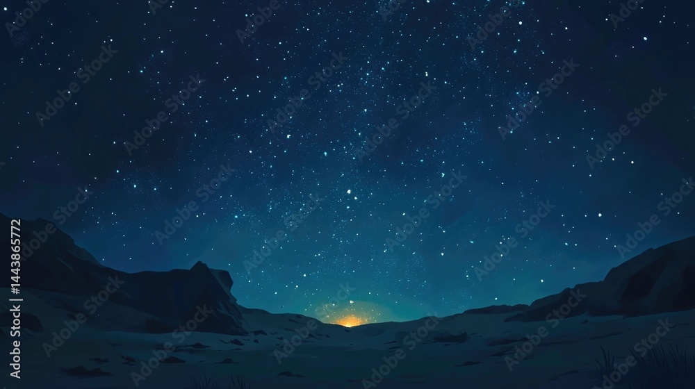 Fototapeta premium Milky Way's core glowing amidst stars above a quiet desert ridge