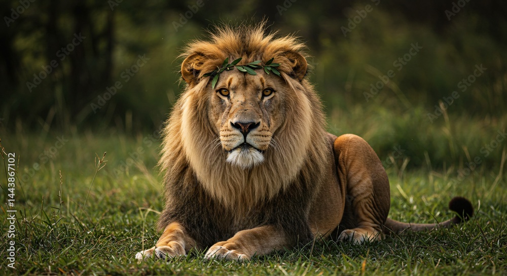 Naklejka premium a lion laying in the grass