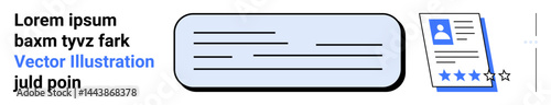 User profile card with photo, star rating, and text adjacent message box with text lines. Ideal for user evaluation, feedback, rating forms, UI designs, communication, reviews and simple landing