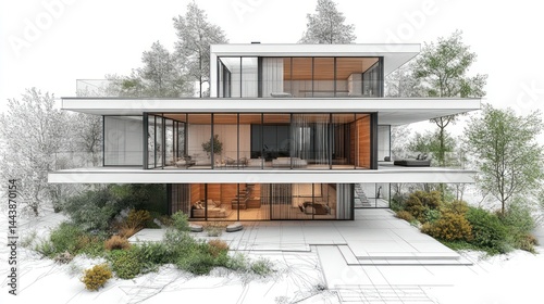 Obraz na płótnie Modern luxury house design with nature integration w salonie