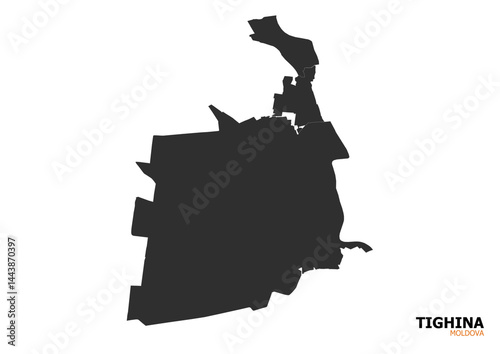Black silhouette map of Tighina (Bender), Moldova. Minimalist design, ideal for educational, infographic, or decorative purposes.