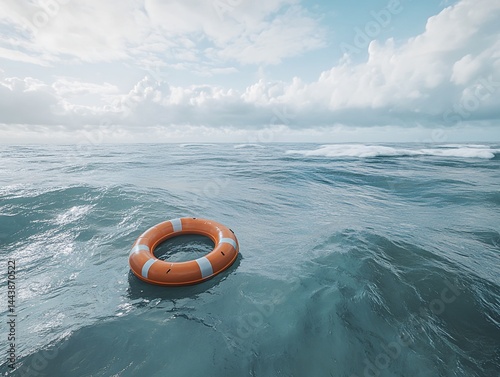 Obraz na płótnie Orange Life Preserver in Ocean w salonie