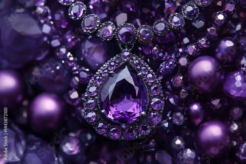 Obraz na płótnie Purple Gemstone Pendant Necklace and Beads w salonie