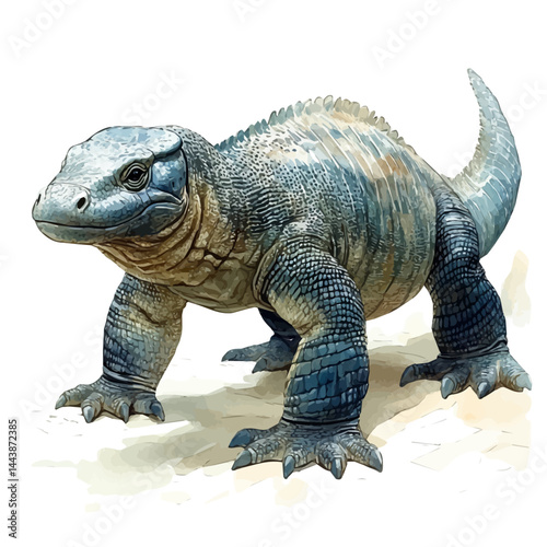 watercolor of Komodo Dragon Walking, vector, isolated on a white background.