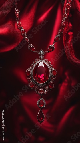 Obraz na płótnie Ruby and Diamond Necklace on Red Satin w salonie