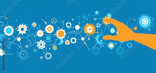 Abstract Hand Interacting with a Network of Gears and Elements