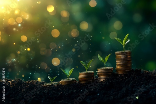 Seedlings Growing on Stacks of Coins