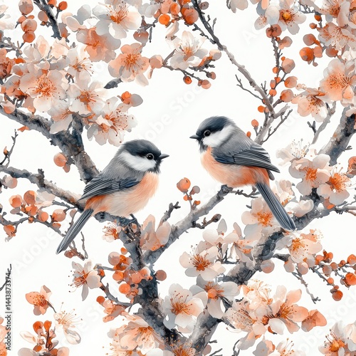Two Birds on a Peach Blossom Branch