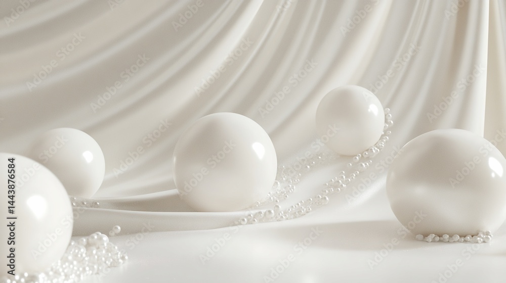 White Spheres and Pearl Beads on Draped Fabric
