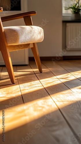 Wooden Chair and Hardwood Floor with Sunlight