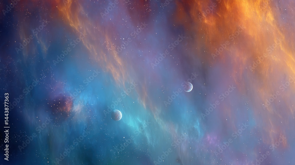 Colorful cosmic nebula with distant celestial bodies. Colorful cosmic nebula with distant celestial bodies.