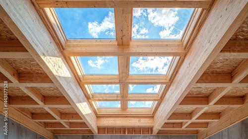 Modern Skylights in Wooden Frame Creating Natural Light in Interior Space