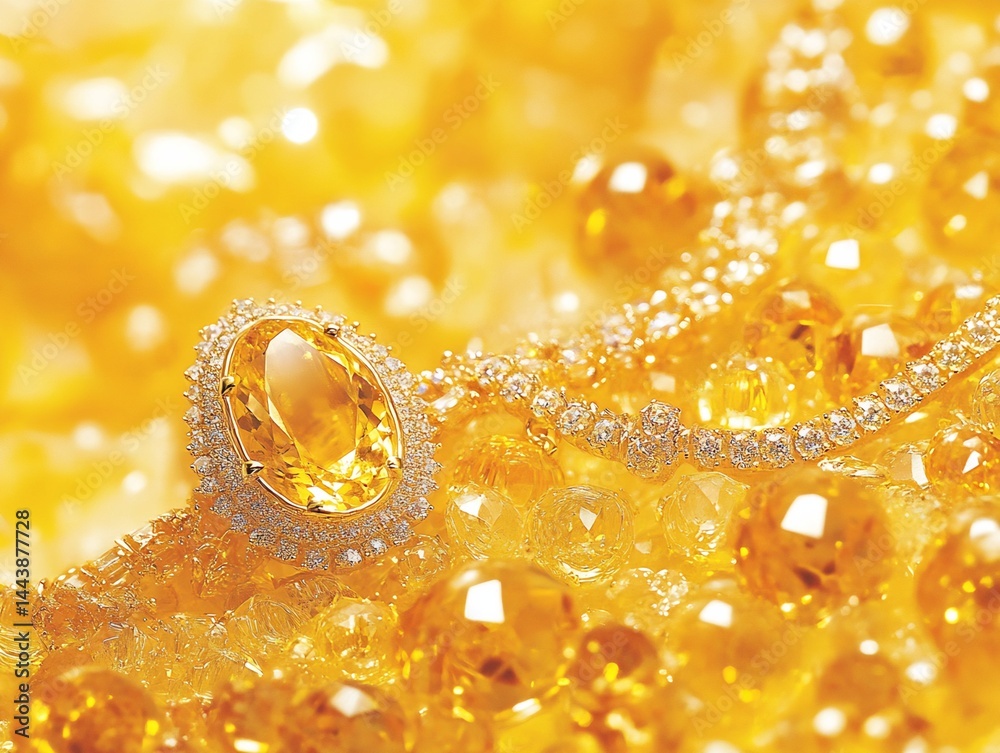 Yellow Gemstone Ring and Diamond Necklace with Yellow Beads