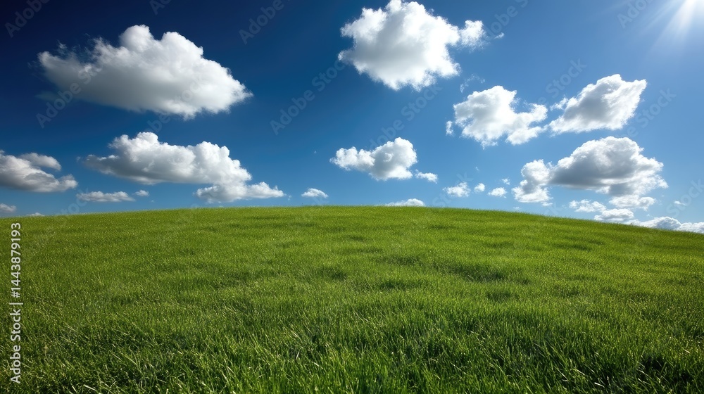 Obraz premium Lush green field under a vibrant blue sky