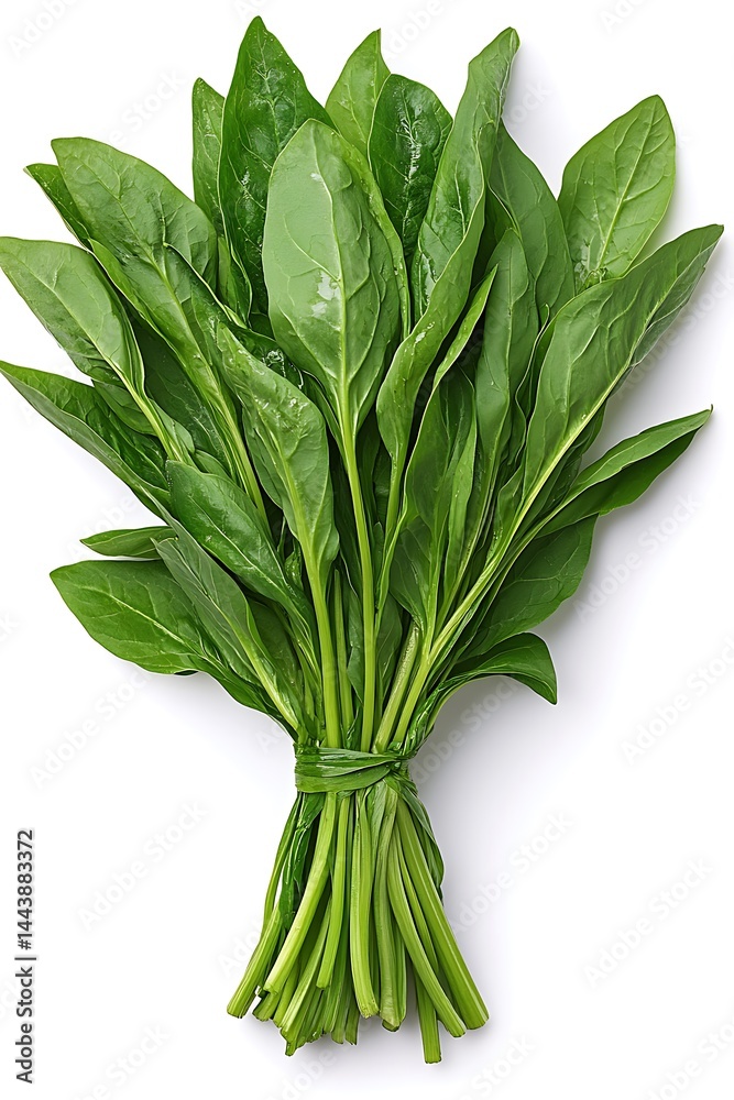Freshly harvested spinach bunch, showcasing vibrant green leaves closeup Freshly harvested spinach bunch, showcasing vibrant green leaves closeup