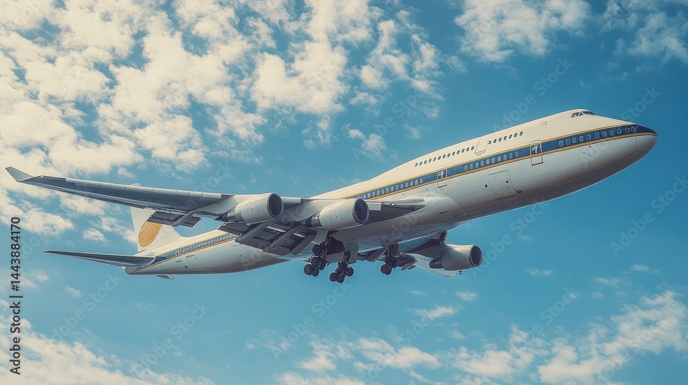 Obraz premium Majestic Airplane Soaring Through a Cloudy Sky