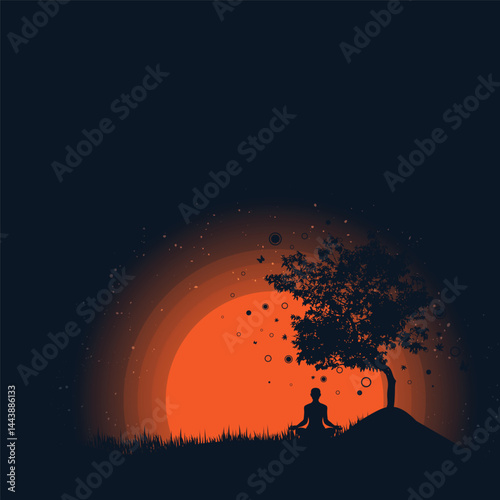 Orabge sunset with human and tree