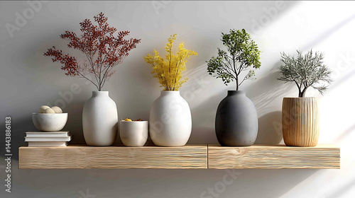 Minimalist shelving animation showing each item floating into place with soft thumps and whitespace balance
