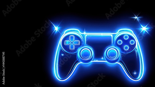 Glowing Blue Video Game Controller Icon