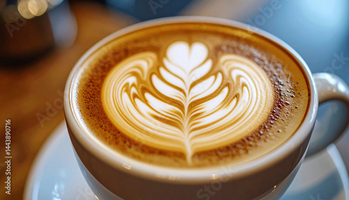 Obraz na płótnie Closeup of beautifully crafted cup of artisanal coffee with latte art, showcasing intricate designs and rich colors w salonie