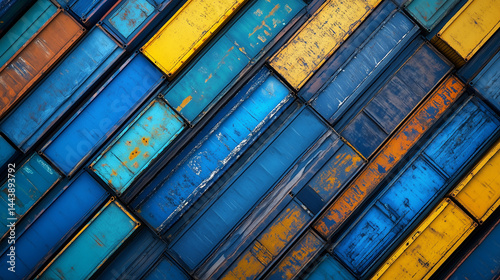 Stacked shipping containers in orderly rows at a bustling port, showcasing global logistics efficiency