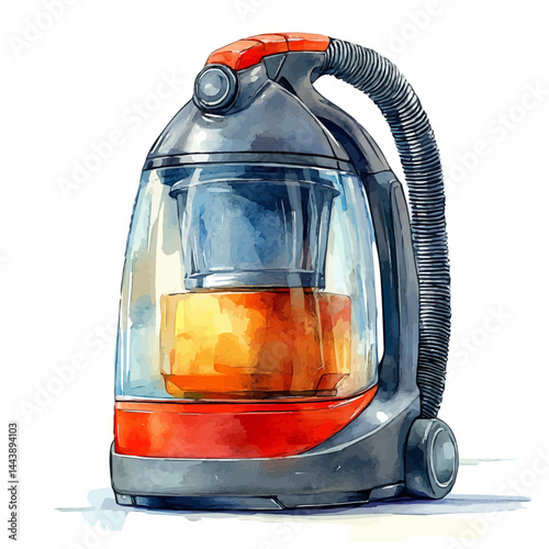 Industrial Vacuum Cleaner, vector watercolor illustration, isolated on a white background.